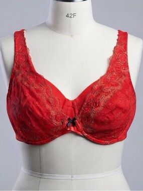 Cacique Red Lace Underwire Bra with Gold Accent